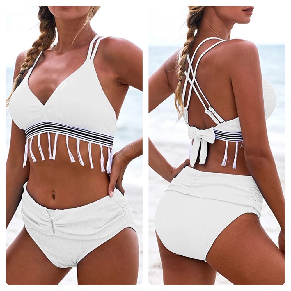 2 Piece Strappy Bikini Top with High Waist Bottom